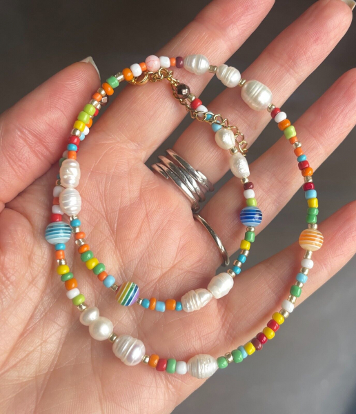 Halskette Perlenkette Süßwasserperlen bunt Geschenk Frauen Schwester Teenager